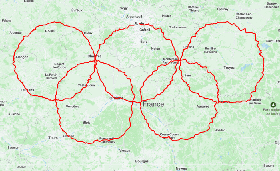 The Olympic rings activity as recorded on the map