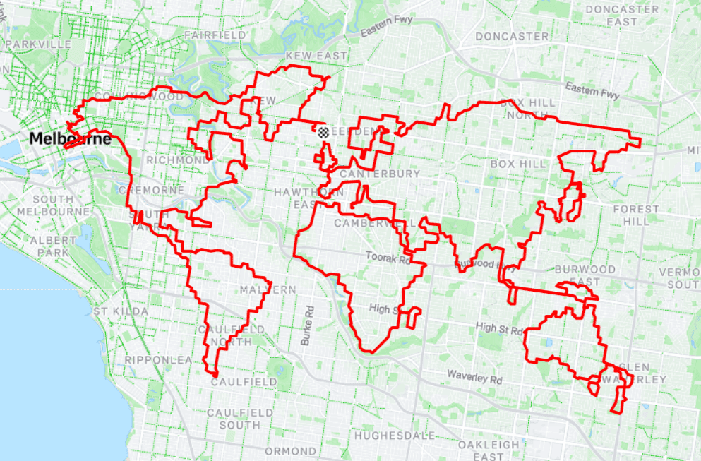 World map Strava art drawn across Melbourne